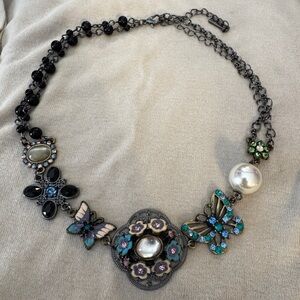 Anna Sui Black and Blue Butterfly Necklace